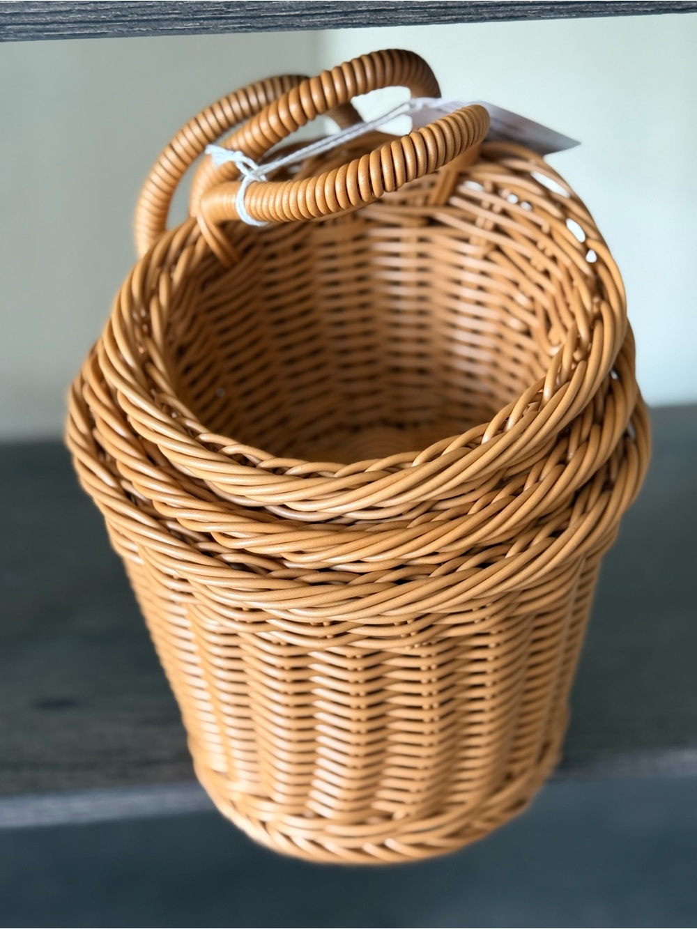 Woven Rattan Baskets with Handles - Light Brown